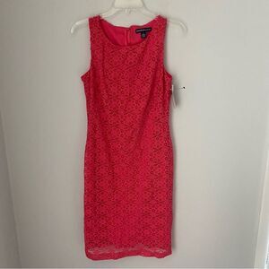 American Living Women’s Scoop Neck Sleeveless Lace Detail Hot Pink Sheath Dress